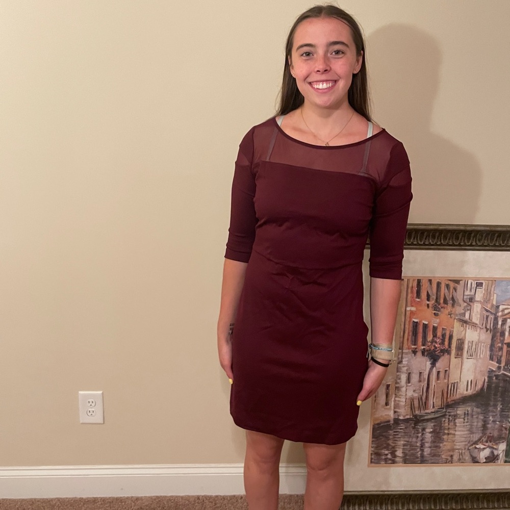 NWT Wine Ponte Mesh Panel Half-Sleeve Bodycon Dress, Size L